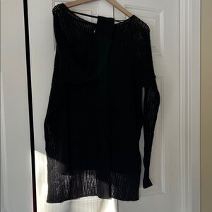 Free People Black Boatneck Cashmere high-low Sweater